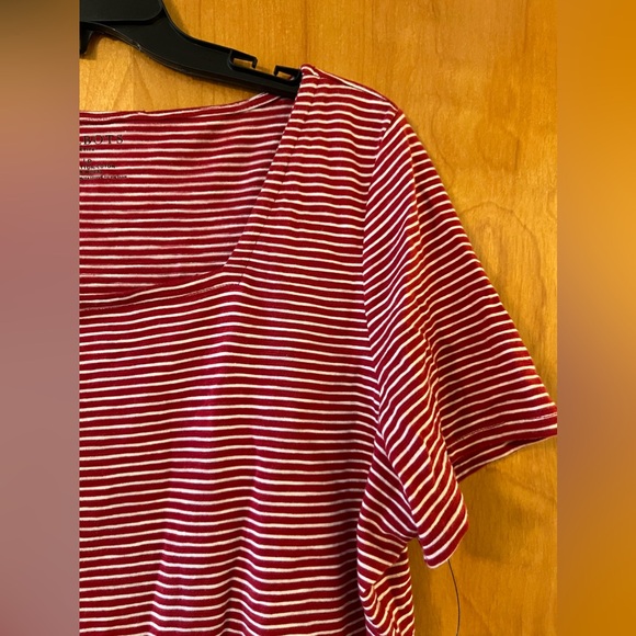 Talbots Red White Horizontal Striped Shirt Short Sleeve Top NWT Petite Large PL - Picture 3 of 10